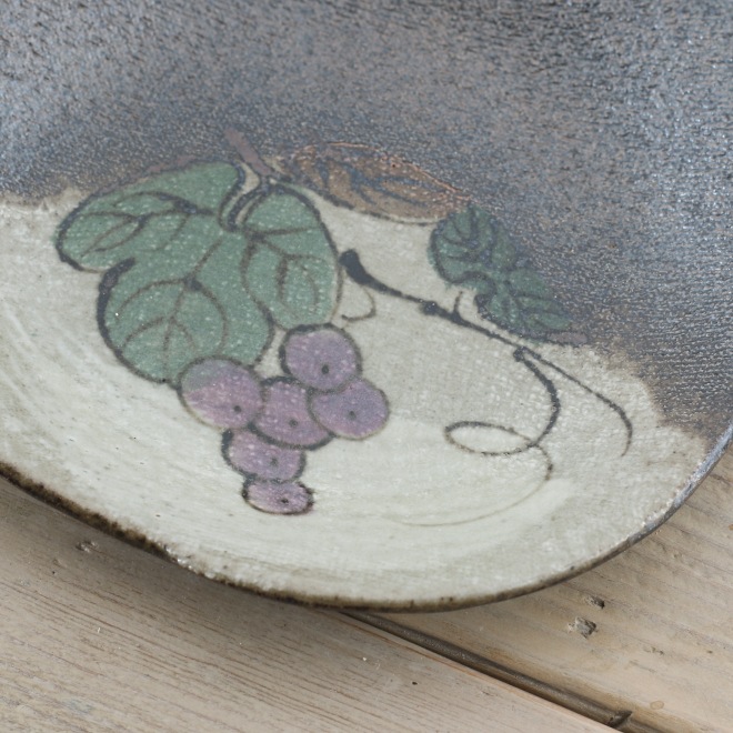 【益子焼】 コーヒーカップ＆ソーサー 珈琲カップ おしゃれ 陶器 布目ぶどう模様 【サイズ大・単品１客】