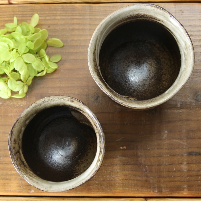 【益子焼】素朴な刷毛目の夫婦湯呑み