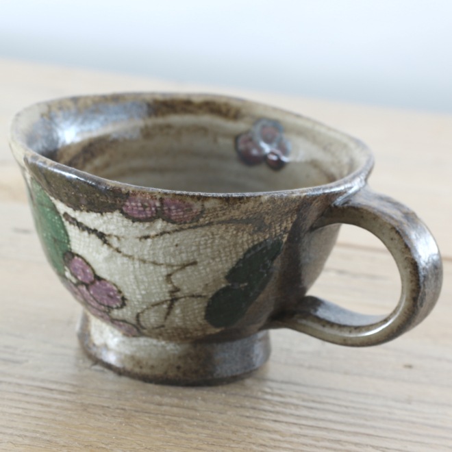 【益子焼】 コーヒーカップ＆ソーサー 珈琲カップ おしゃれ 陶器 布目ぶどう模様 【サイズ中・単品１客】
