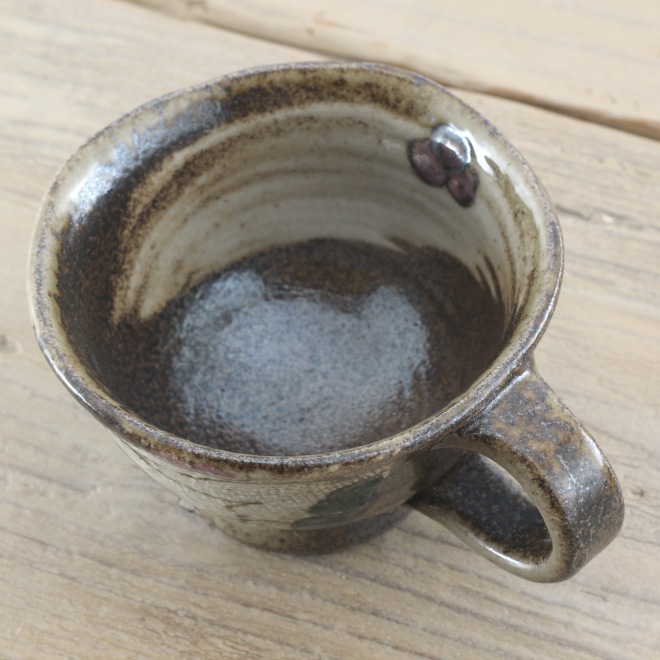 【益子焼】 コーヒーカップ＆ソーサー 珈琲カップ おしゃれ 陶器 布目ぶどう模様 【サイズ中・単品１客】