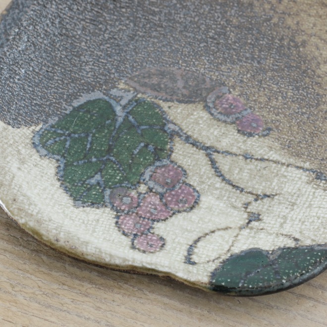 【益子焼】 コーヒーカップ＆ソーサー 珈琲カップ おしゃれ 陶器 布目ぶどう模様 【サイズ中・単品１客】