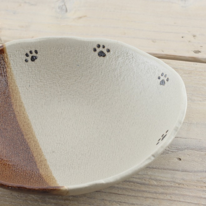 【益子焼】おしゃれ オーバル 中鉢 ボウル 肉球シリーズ 【単品1個】