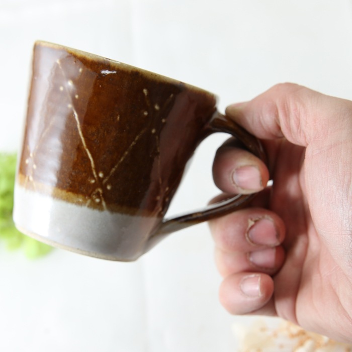 【益子焼】釉シリーズ ななめラインドットいっちん マグカップ 【単品1個】