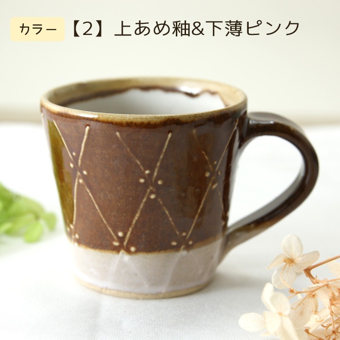 【益子焼】釉シリーズ ななめラインドットいっちん マグカップ 【単品1個】