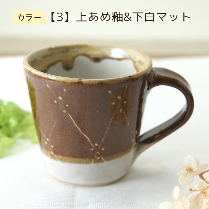 【益子焼】釉シリーズ ななめラインドットいっちん マグカップ 【単品1個】