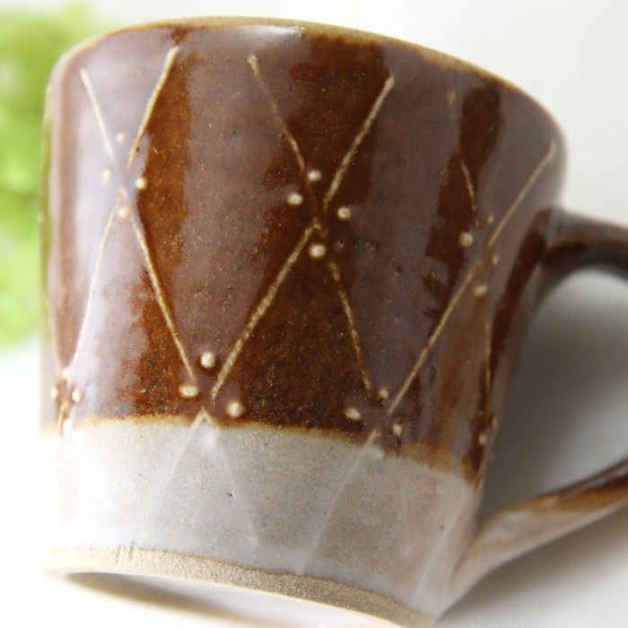 【益子焼】釉シリーズ ななめラインドットいっちん マグカップ 【単品1個】