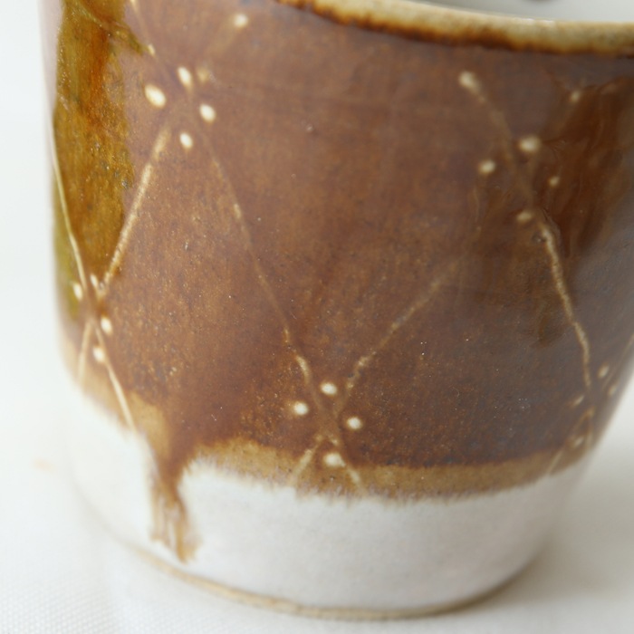 【益子焼】釉シリーズ ななめラインドットいっちん マグカップ 【単品1個】