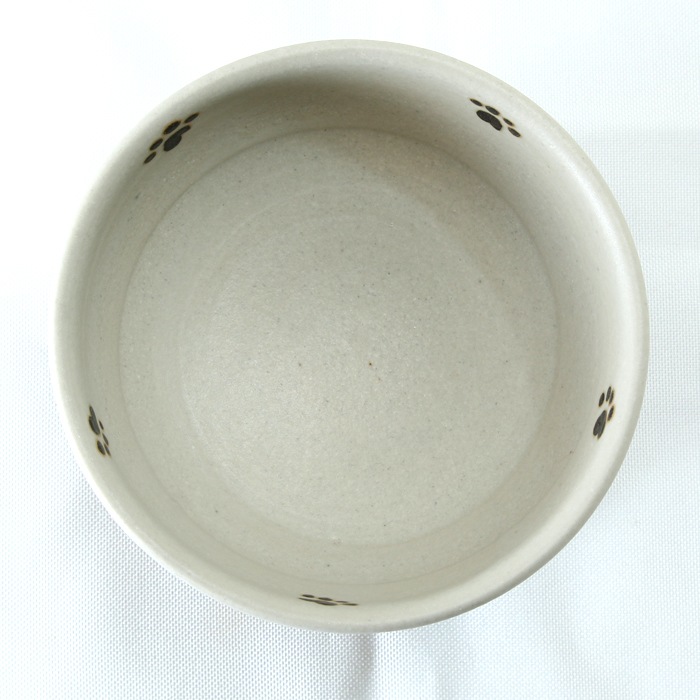 【益子焼】 フードボウル ペット 餌入れ おしゃれ 食器 陶器 釉薬シリーズ 肉球を描いたフードボウル 【単品1個】