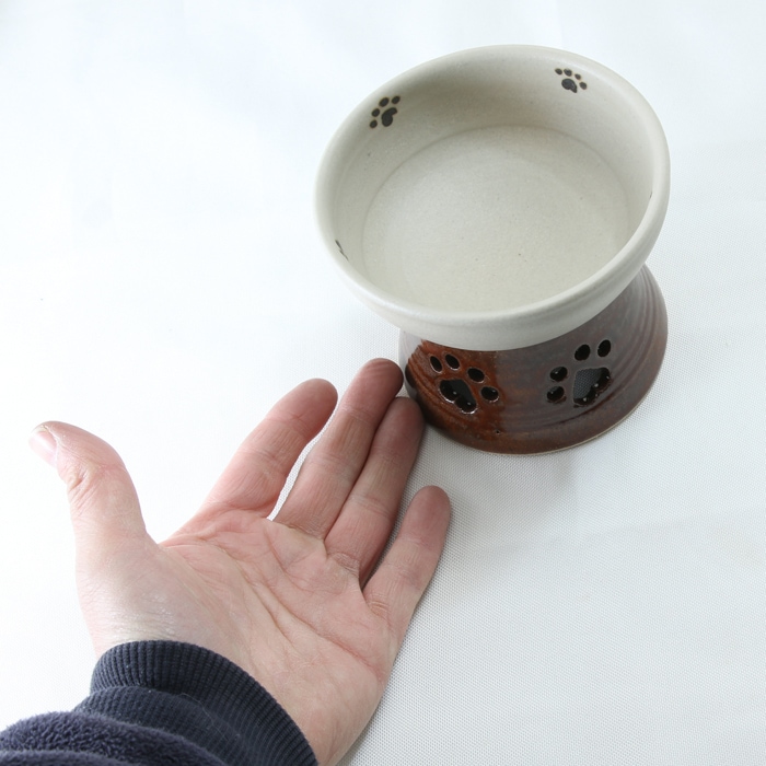 【益子焼】 フードボウル ペット 餌入れ おしゃれ 食器 陶器 釉薬シリーズ 肉球を描いたフードボウル 【単品1個】