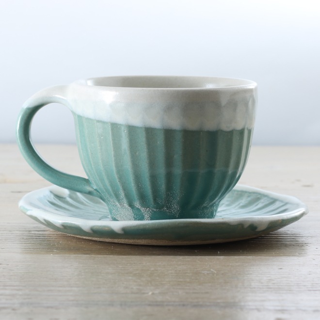 【益子焼】 コーヒーカップ＆ソーサー 珈琲カップ しのぎ 【単品１客】