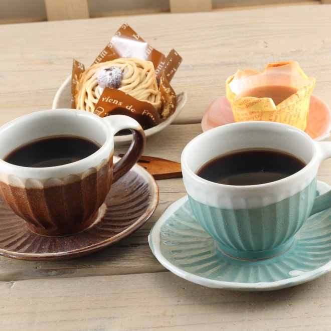 【益子焼】 コーヒーカップ＆ソーサー 珈琲カップ しのぎ 【単品１客】