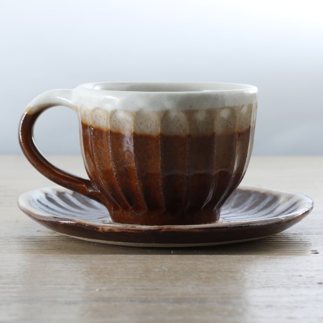 【益子焼】 コーヒーカップ＆ソーサー 珈琲カップ しのぎ 【単品１客】