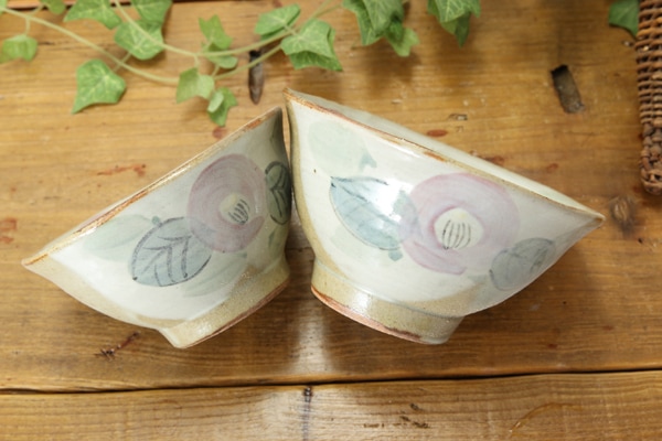 【益子焼】【釉シリーズ】つばき&透明感のある釉薬 夫婦ごはん茶碗