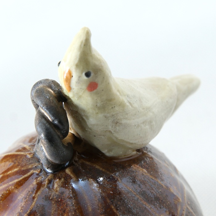 【益子焼】 オカメインコ　小物入れ ジュエリーボックス　おしゃれ　一点物　高さ約12cm