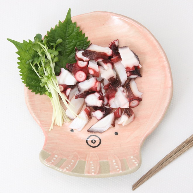 【益子焼】おしゃれ 海の生き物たちシリーズ タコ タコの浅めなお皿 中皿 【単品１枚】