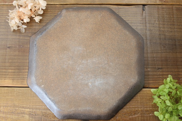 益子焼 炭化焼シリーズ  八角ワンプレート皿 約26～26.5cm さくら桜シリーズ 単品1枚