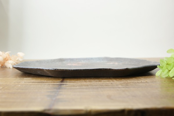 益子焼 炭化焼シリーズ  八角ワンプレート皿 約26～26.5cm さくら桜シリーズ 単品1枚