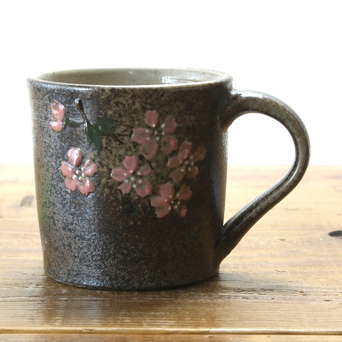 【益子焼】 マグカップ 寸胴 ふだん使いのサイズ さくら桜 単品1個