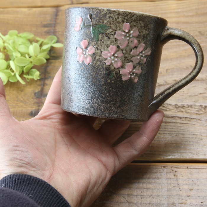 【益子焼】 マグカップ 寸胴 ふだん使いのサイズ さくら桜 単品1個