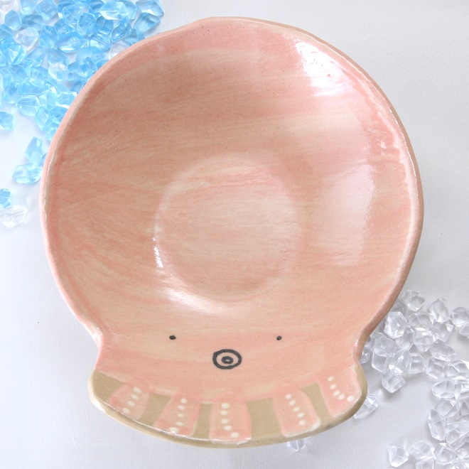 【益子焼】おしゃれ 海の生き物たちシリーズ タコ タコの深さのあるお皿 サラダボウル 【単品1枚】