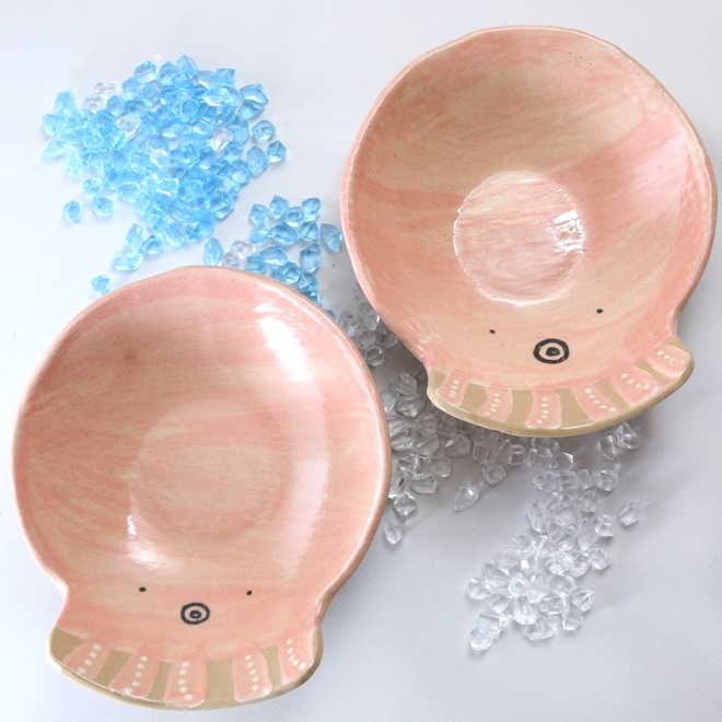 【益子焼】おしゃれ 海の生き物たちシリーズ タコ タコの深さのあるお皿 サラダボウル 【単品1枚】