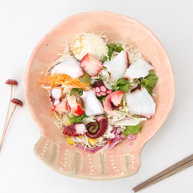 【益子焼】おしゃれ 海の生き物たちシリーズ タコ タコの深さのあるお皿 サラダボウル 【単品1枚】