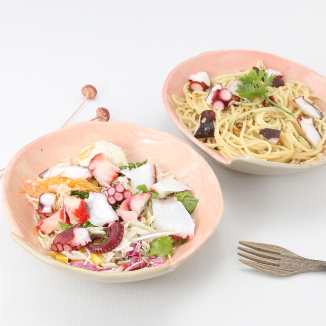 【益子焼】おしゃれ 海の生き物たちシリーズ タコ タコの深さのあるお皿 サラダボウル 【単品1枚】