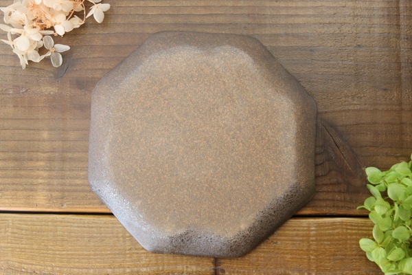 益子焼 炭化焼シリーズ  八角ケーキプレート皿 約17cm さくら桜シリーズ 単品1枚