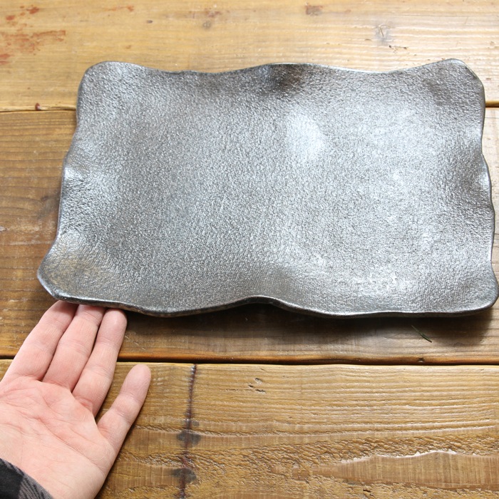 【益子焼】 渋い炭化焼無地 にぎり寿司皿 握り寿司皿 にぎり鮨皿 約10貫前後用 刺身皿にも 板皿 【単品1枚】