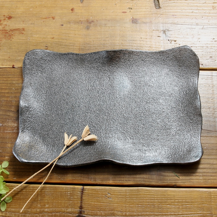 【益子焼】 渋い炭化焼無地 にぎり寿司皿 握り寿司皿 にぎり鮨皿 約10貫前後用 刺身皿にも 板皿 【単品1枚】