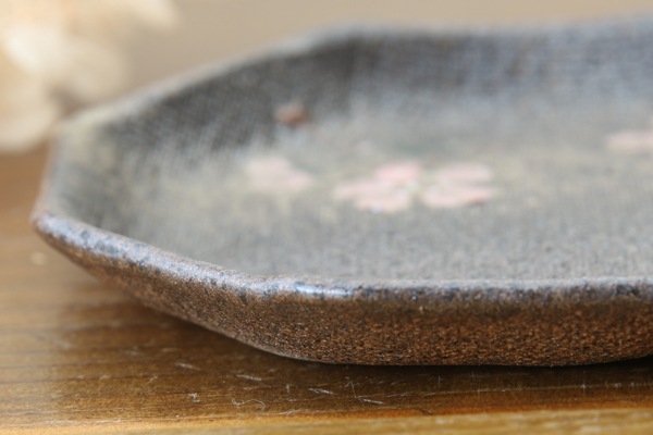 益子焼 炭化焼シリーズ  八角小皿 豆皿 約10cm さくら桜シリーズ 単品1枚