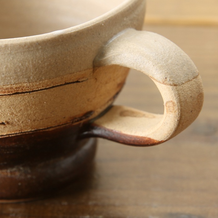 【益子焼】 こどものスープマグカップ マグカップ 子供用 小さめ 釉薬を筆で塗ったレトロな風合い CAFE 【単品1個】