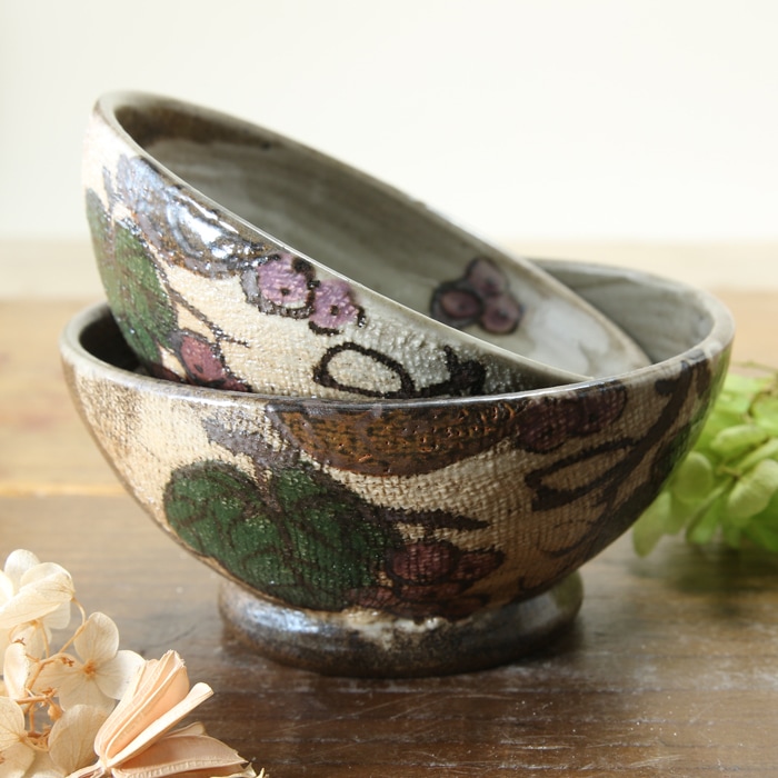 【益子焼】布目ぶどうの夫婦茶碗