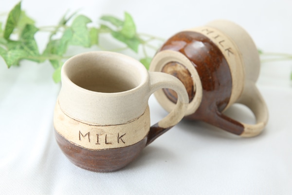 【益子焼】釉シリーズ 小さな手付きカップ MILKデザイン【単品1個】