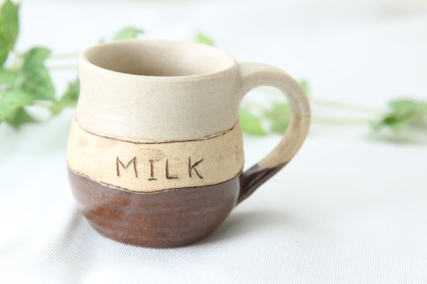 【益子焼】釉シリーズ 小さな手付きカップ MILKデザイン【単品1個】