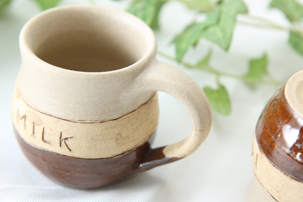 【益子焼】釉シリーズ 小さな手付きカップ MILKデザイン【単品1個】
