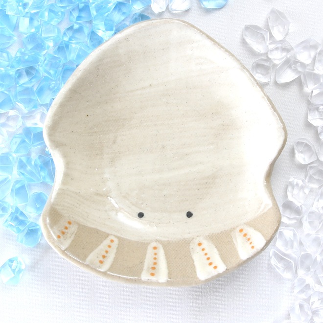 【益子焼】おしゃれ 海の生き物たちシリーズ イカ イカの小皿 豆皿 【単品1枚】
