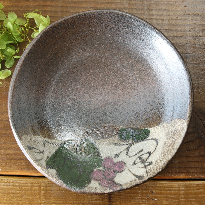 【益子焼】 グラタン皿 スープ碗 布目ぶどう模様 両手付きの浅めグラタン皿【ソーサー付き・単品１客】