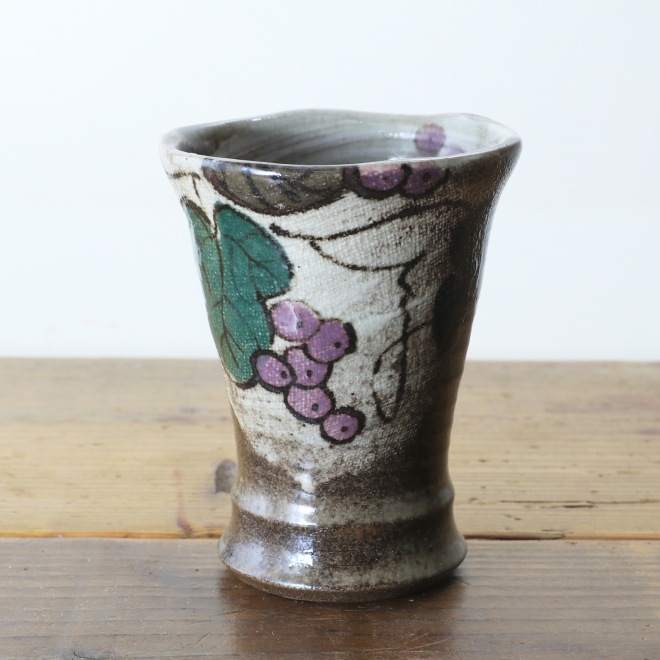 【益子焼】こだわりのお手頃タンブラー 布目ぶどう NEWデザイン 【単品１個】