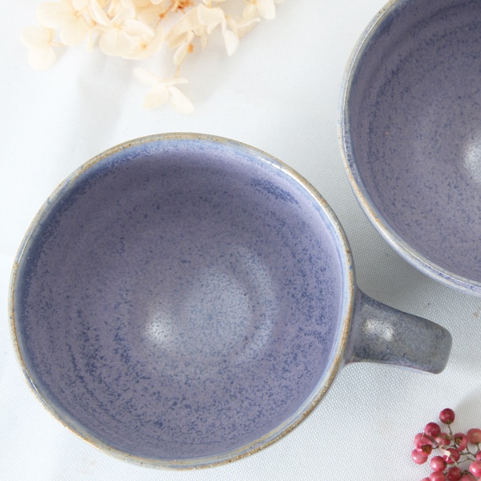 【益子焼】釉シリーズ　深さのあるカフェオレ　スープカップ　いっちん　まだらバイオレット【単品１個】
