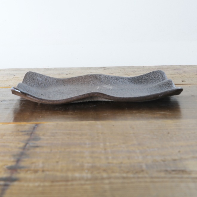 【益子焼】 14.5cm×20cm 角皿 板皿 長皿 串皿 天ぷら皿 にぎり寿司皿 魚皿 刺身皿 炭化焼無地 【単品１枚】