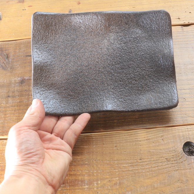 【益子焼】 14.5cm×20cm 角皿 板皿 長皿 串皿 天ぷら皿 にぎり寿司皿 魚皿 刺身皿 炭化焼無地 【単品１枚】