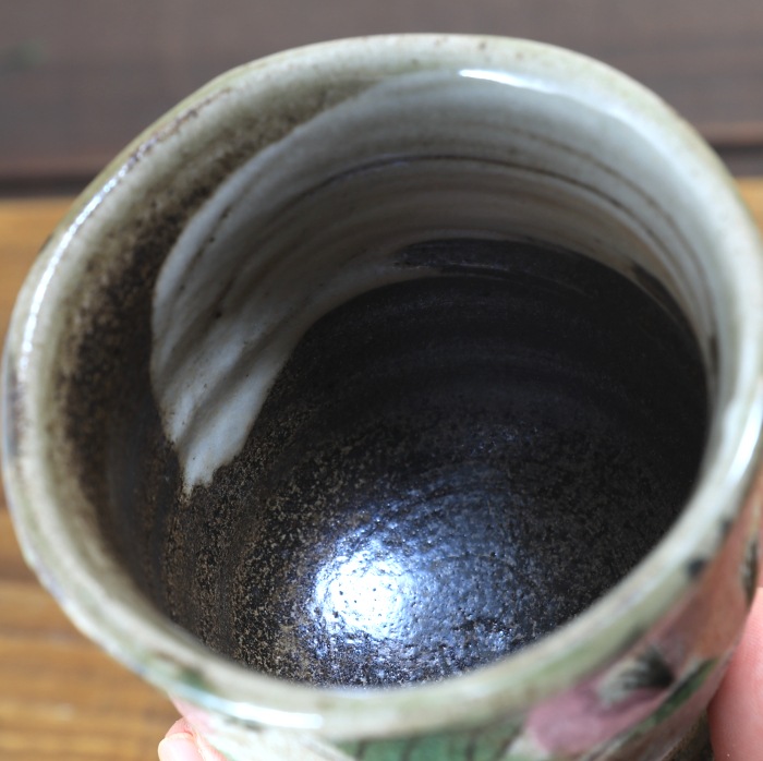 【益子焼】夫婦湯呑 こだわり 外側が全面布目に 優しい風合いのつばきシリーズ 【大小２個組・夫婦ペアセット】