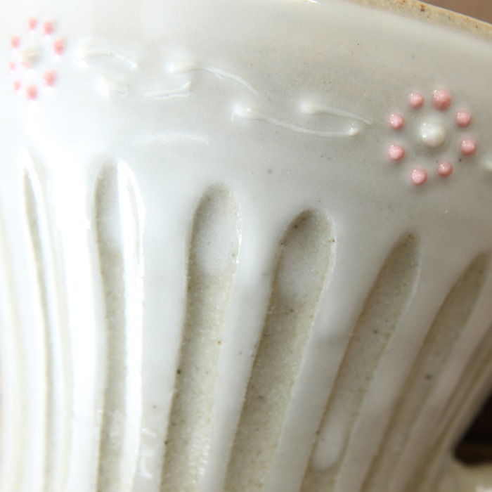 【益子焼】釉シリーズ　コーヒーカップ＆ソーサー　しのぎ　　【お花風ピンクいっちん入り・単品１客】