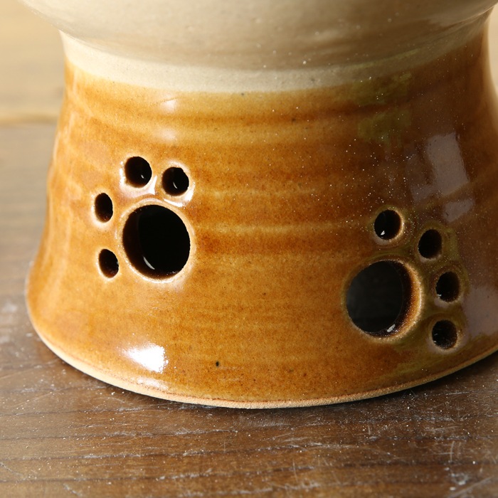 【益子焼】 ペット 食器 エサ皿 フードボウル キャラメル色と薄いベージュ チェック柄（パープル＆ピンク）釉薬シリーズ 【単品1個】