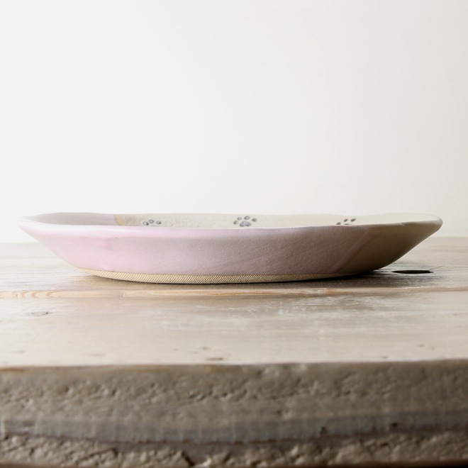 【益子焼】 肉球 シンプル丸形の深さのあるパスタ皿（サイズ大）約24cm 益子薄桃釉【単品１枚】