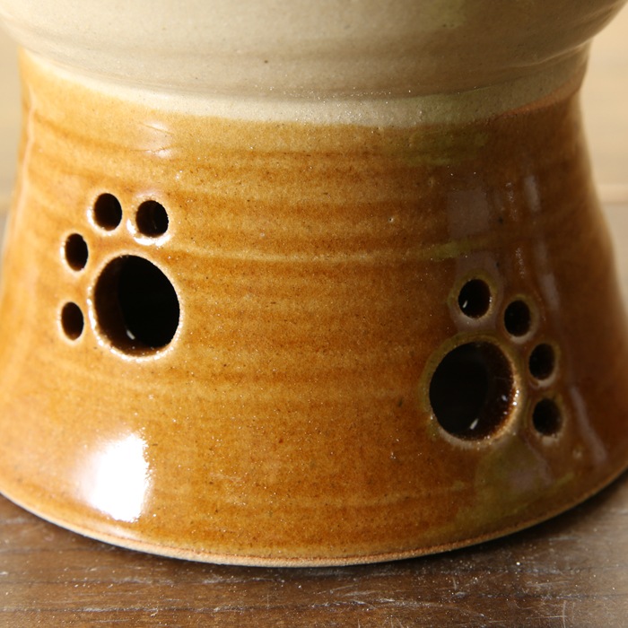 【益子焼】 ペット 食器 エサ皿 フードボウル キャラメル色と薄いベージュ チェック柄(グリーン&水色)釉薬シリーズ 【単品1個】