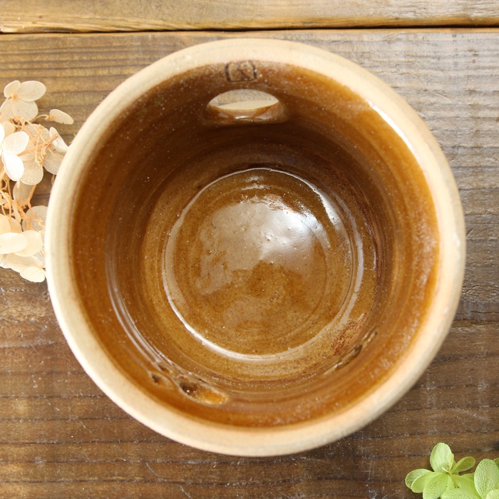 【益子焼】 ペット 食器 エサ皿 フードボウル キャラメル色と薄いベージュ チェック柄(グリーン&水色)釉薬シリーズ 【単品1個】