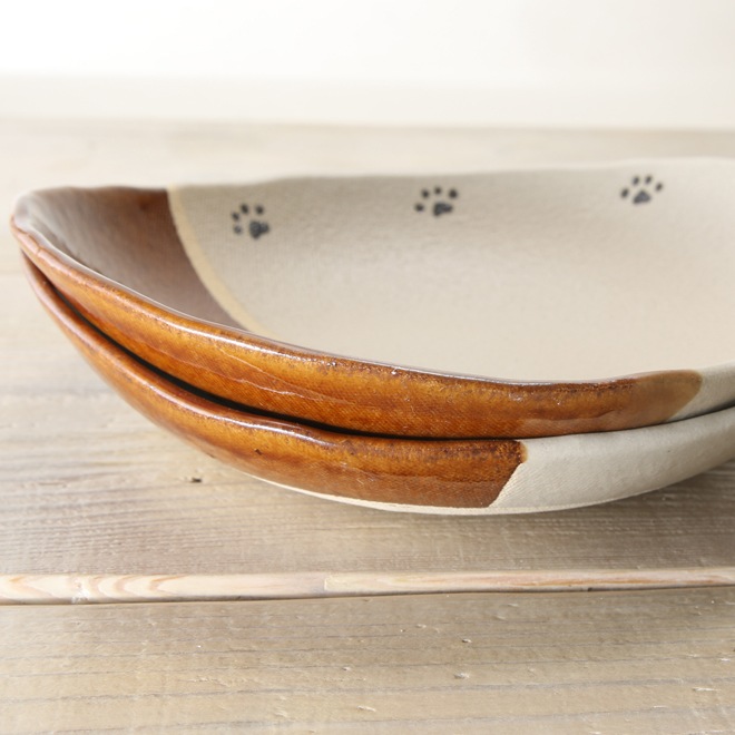 【益子焼】 肉球 食器セット 小カレー皿２枚・ケーキ皿２枚 【合計４点セット】