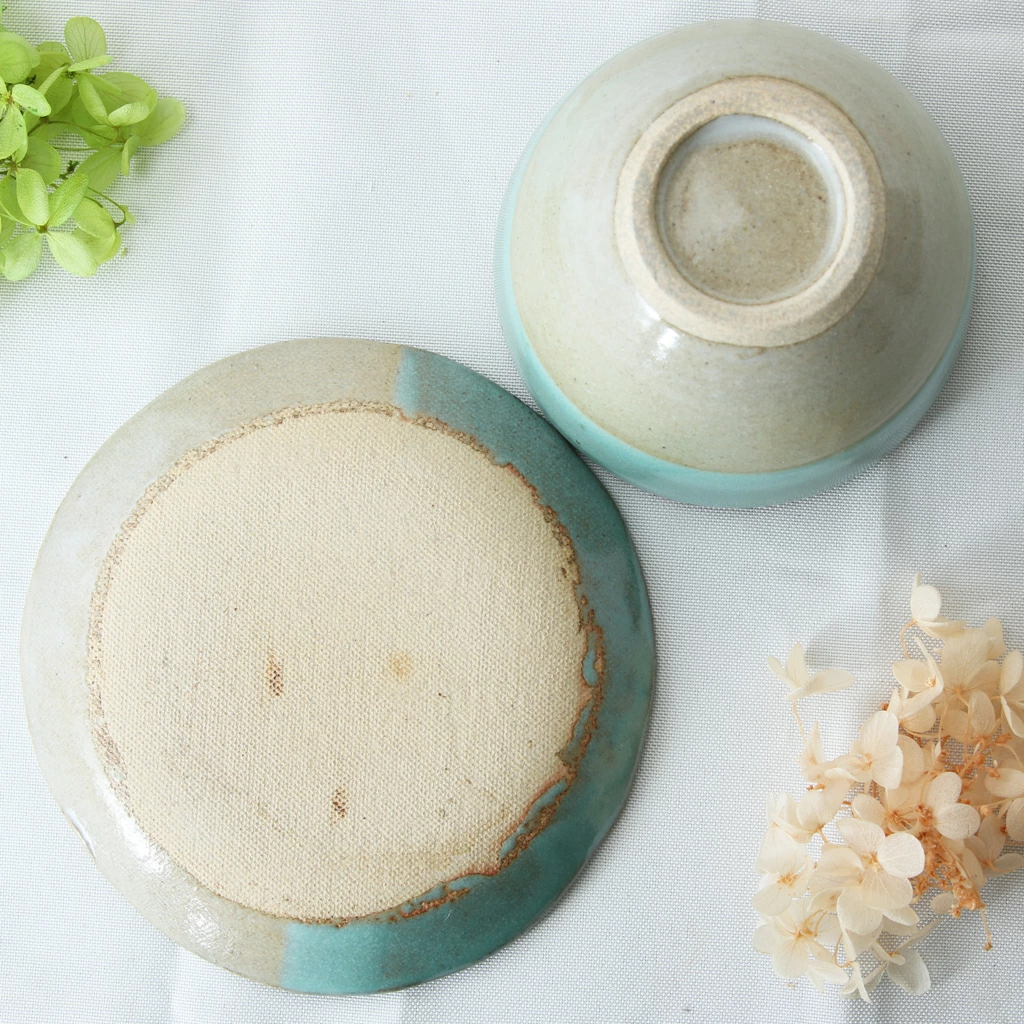 【益子焼】 釉薬シリーズ お手頃サイズ カフェオレボウル＆ソーサー 単品1客 レトログリーン